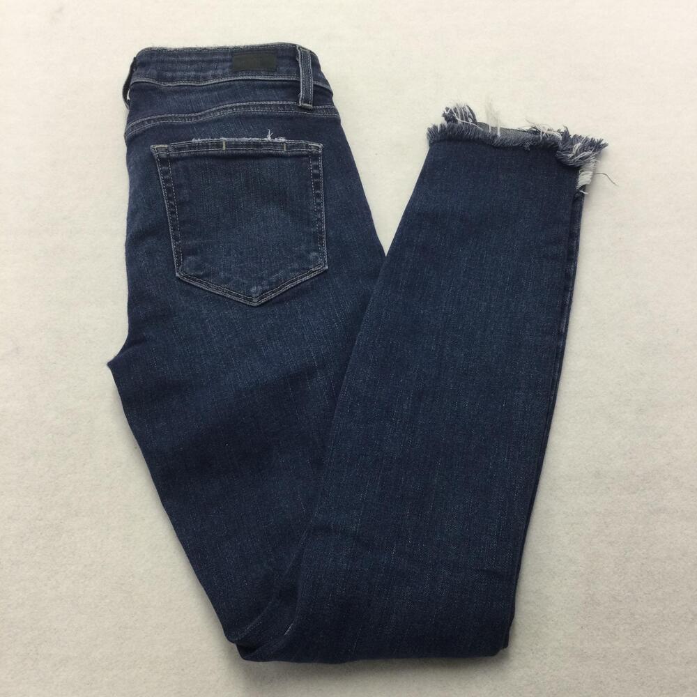 Paige Verdugo Ankle Skinny Jeans Womens 27 Blue Dark Wash Distressed Raw Hem